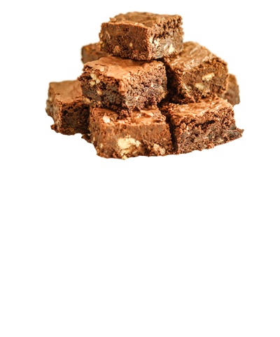 Stack of chocolate brownies on a white background.
